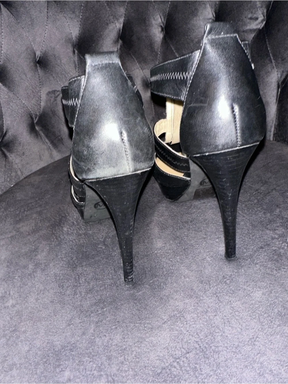 Michael Kors Berkley PlatformBlack Peep-Toe Strappy Heels with Gold Front Zipper